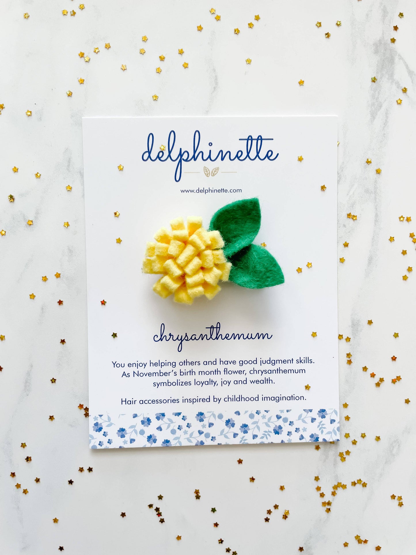 Yellow Chrysanthemum Hair Tie - November Birth Month Flower