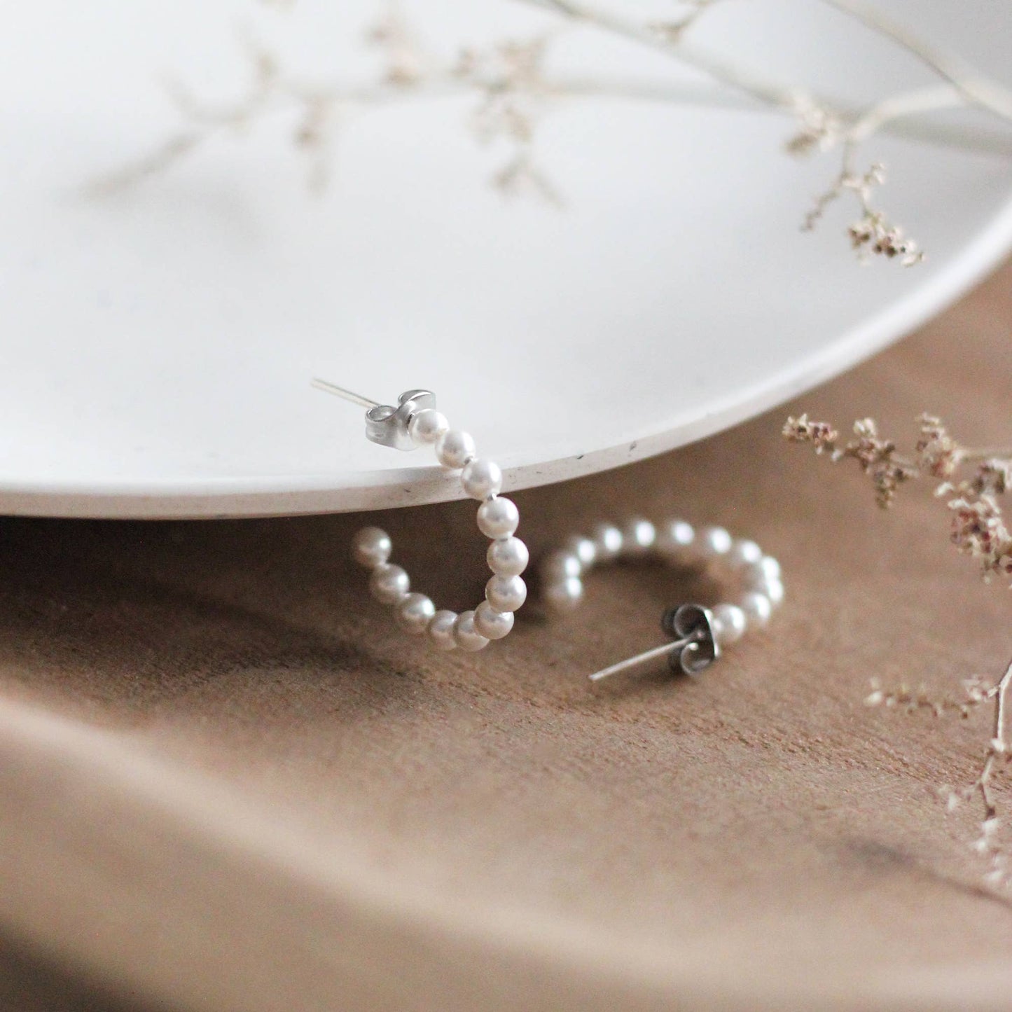 Beaded Pearl Hoop Earrings: Yellow Gold