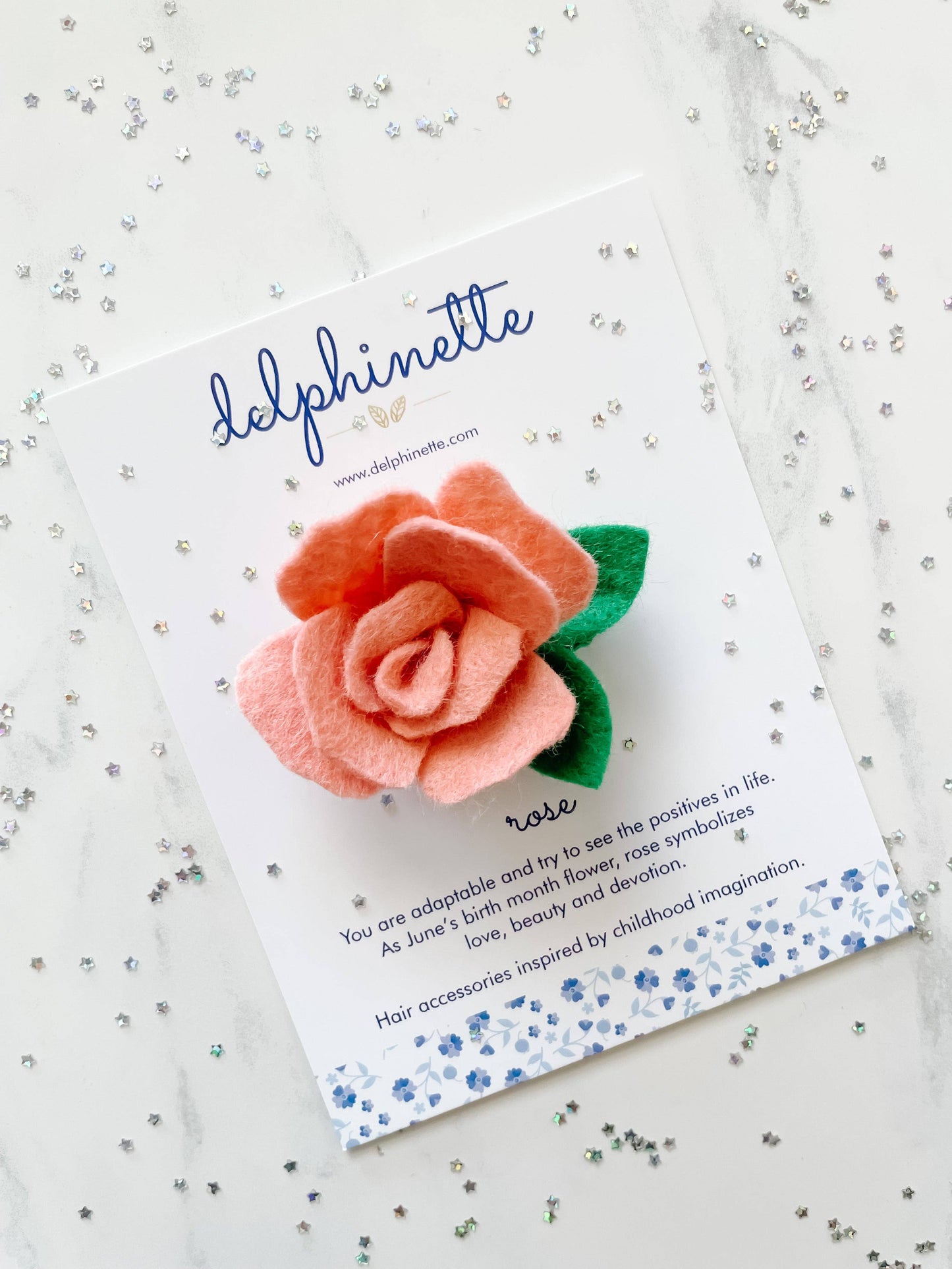 Pink Rose Hair Clip - June Birth Month Flower Gift