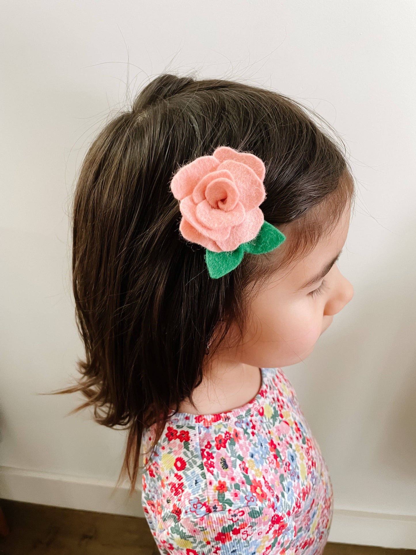 Pink Rose Hair Clip - June Birth Month Flower Gift