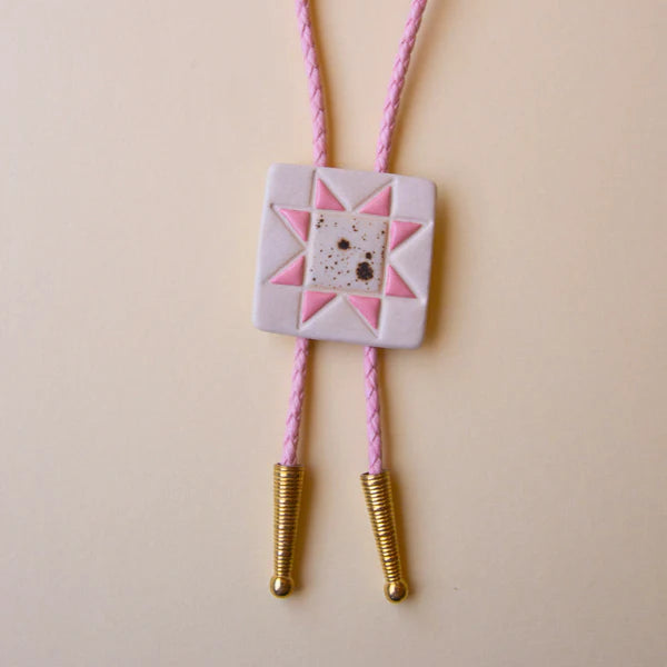 Sawtooth Star Pink Quilt Bolo Tie