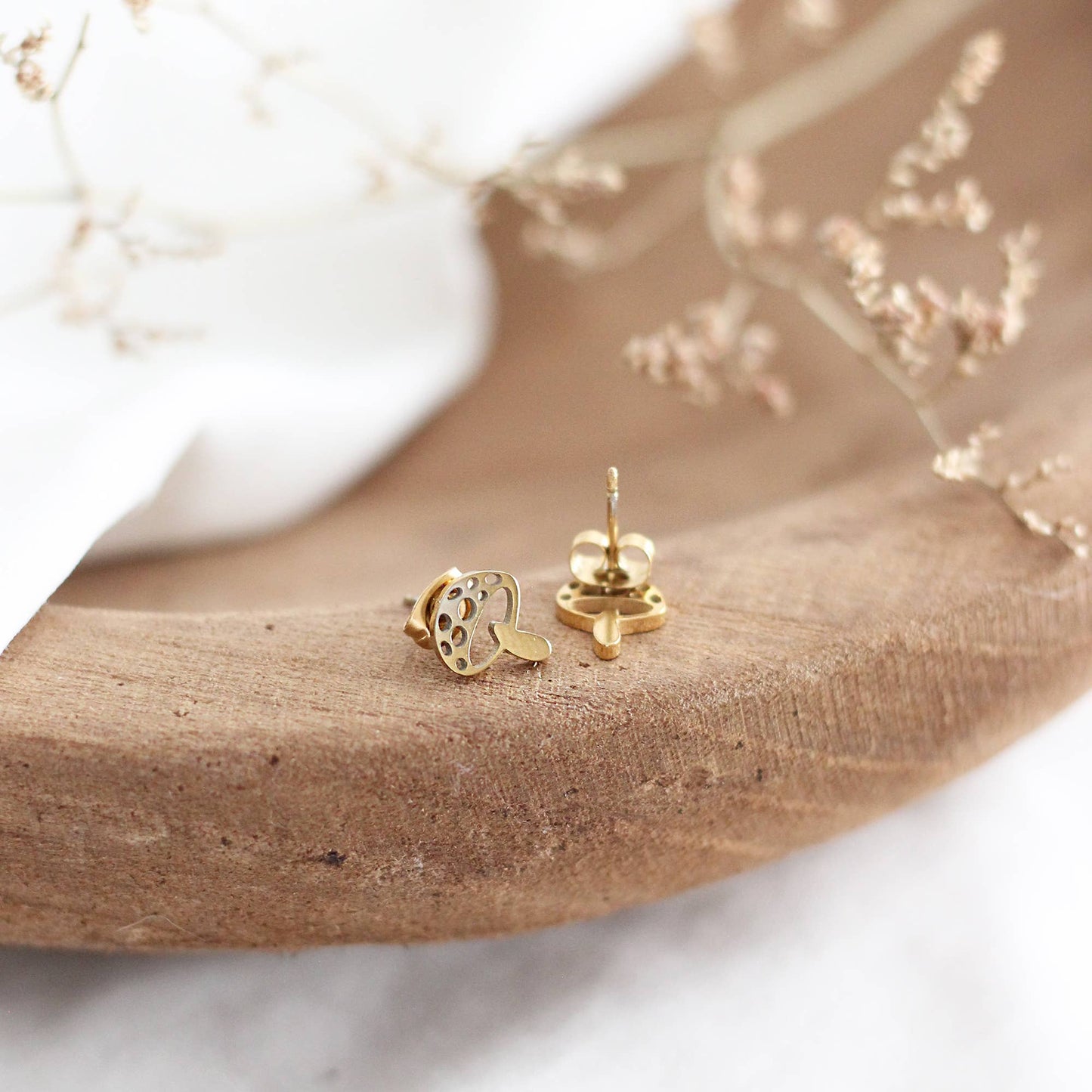 Mini Mushroom Earrings (Gold)