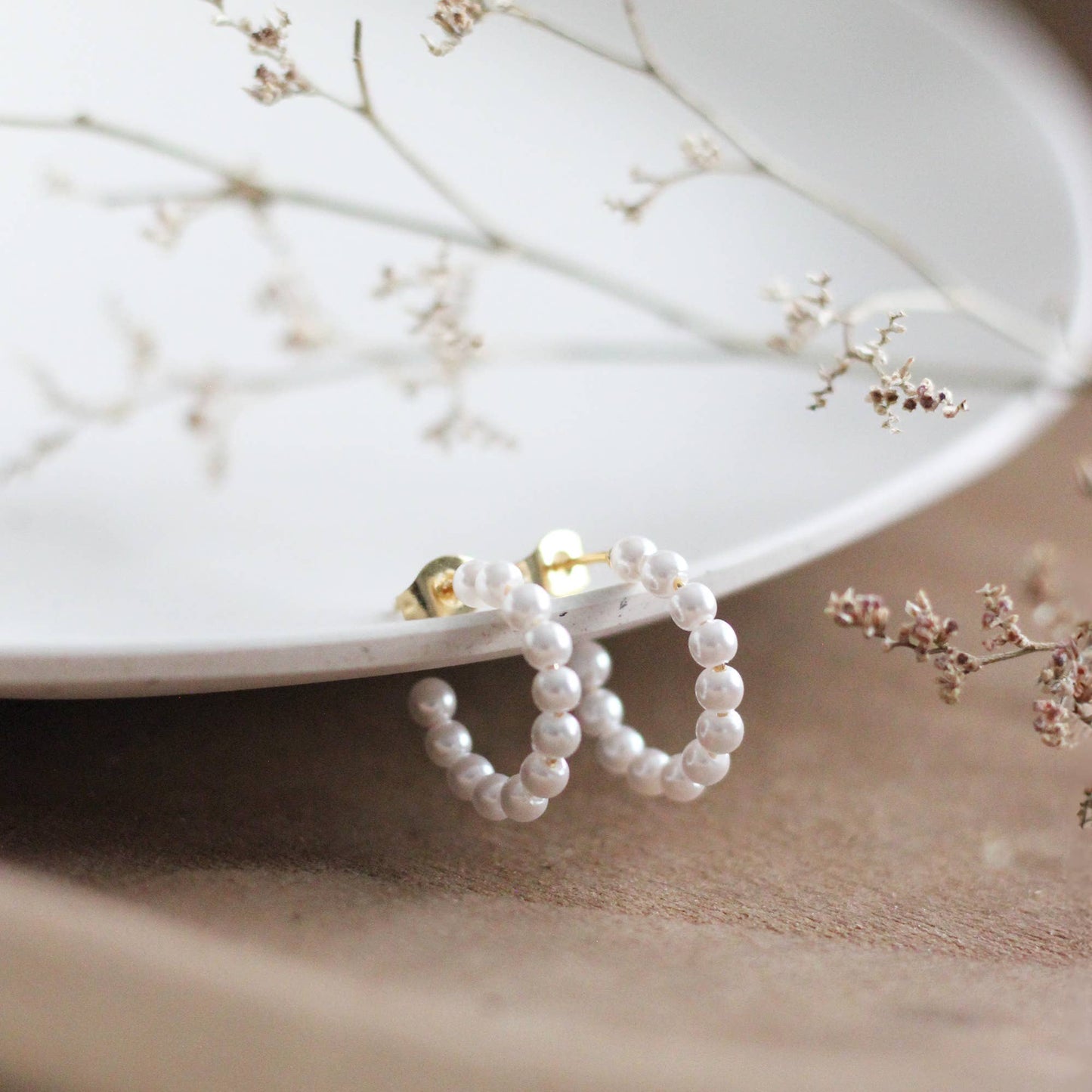 Beaded Pearl Hoop Earrings: Yellow Gold