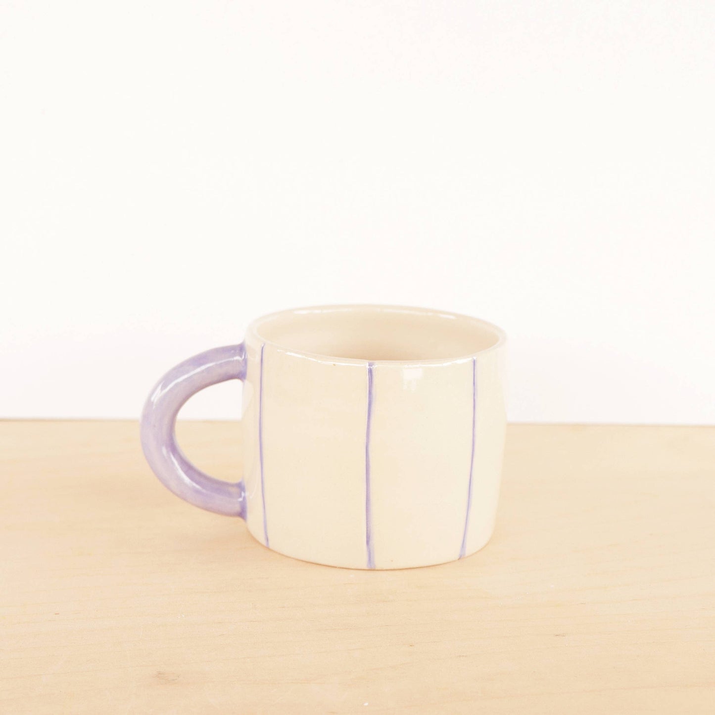 Short Ceramic Coffee Mug - Stripes: Poppy