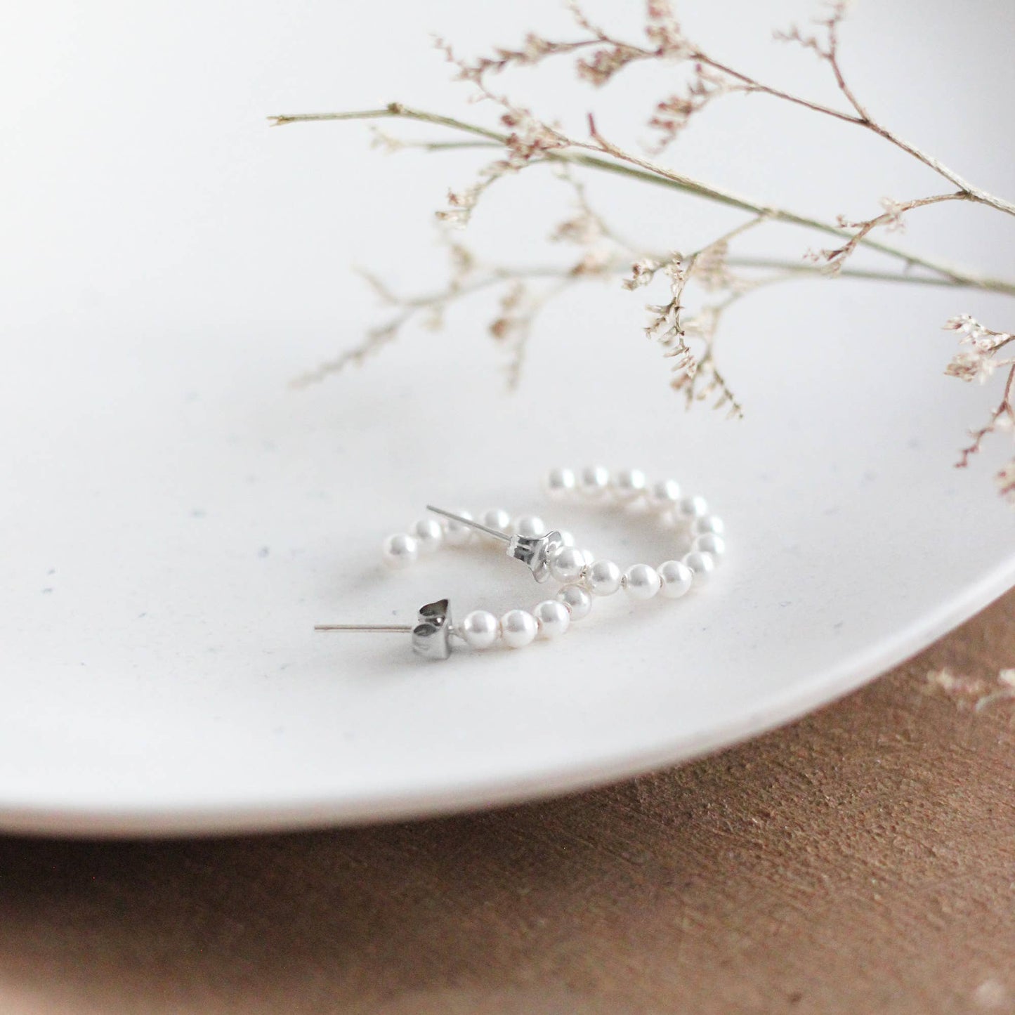 Beaded Pearl Hoop Earrings: Yellow Gold