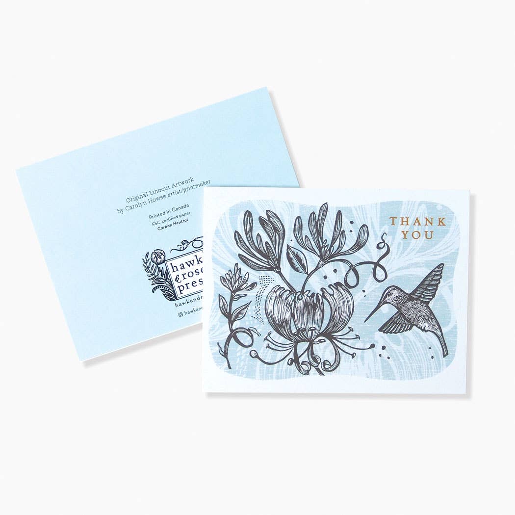 ‘Hummingbird’ Linocut Art Thank You Card by Hawk and Rose