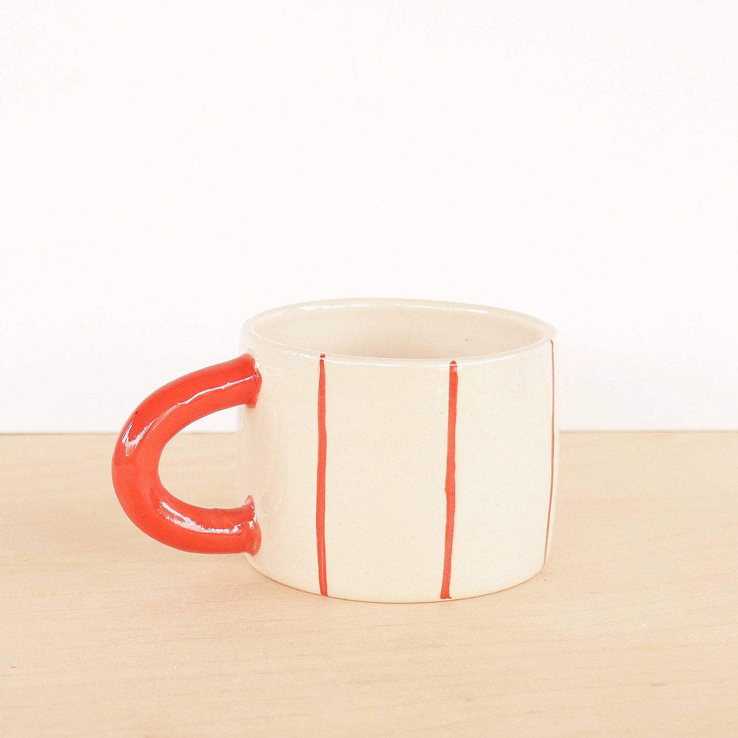 Short Ceramic Coffee Mug - Stripes: Poppy
