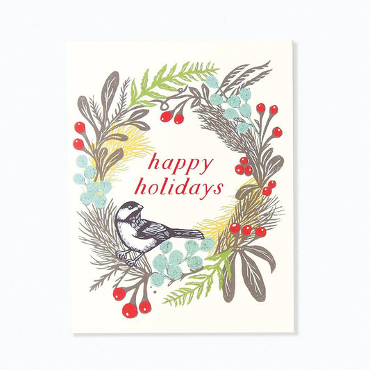 'Holiday Wreath' Linocut Holiday Card by Hawk and Rose