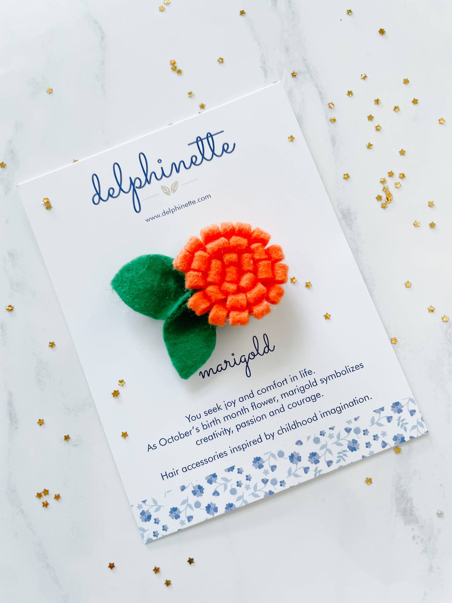 Orange Marigold Hair Clip - October Birth Month Flower Gift