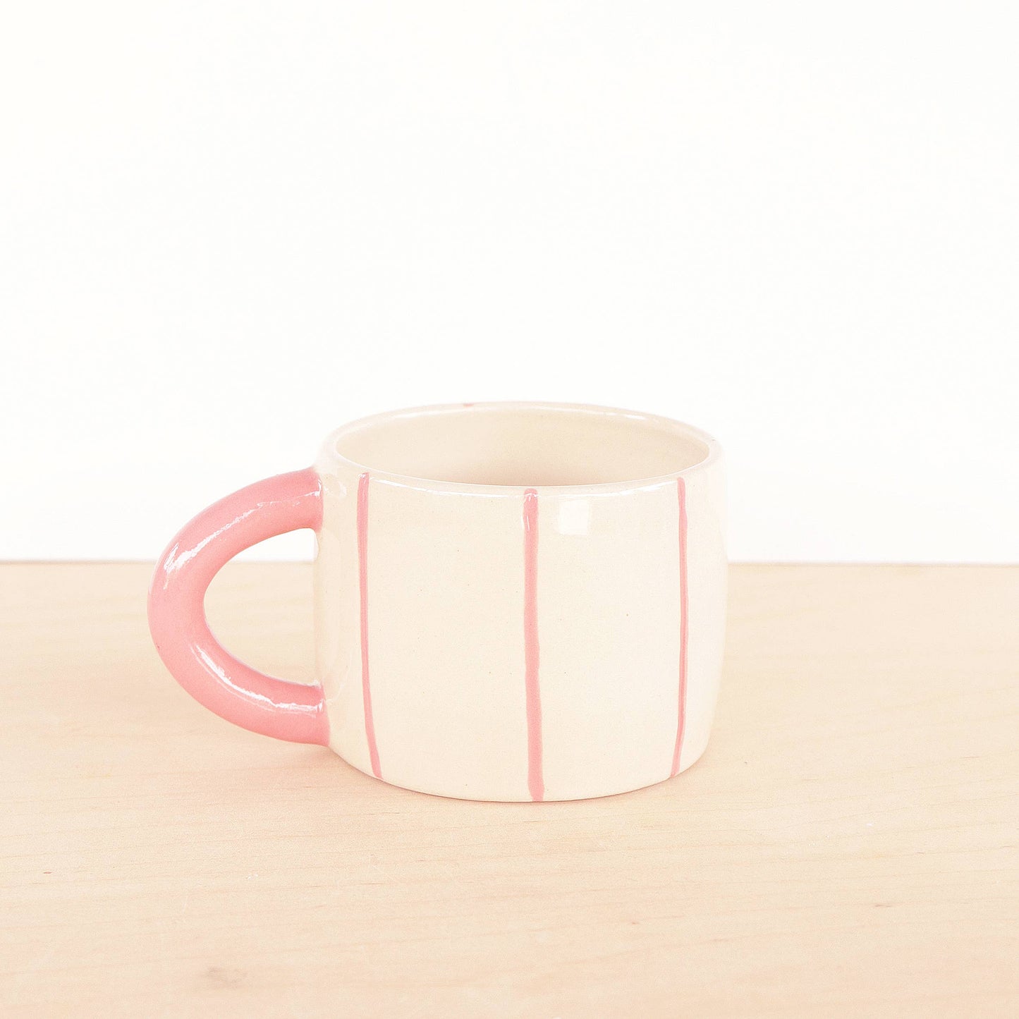 Short Ceramic Coffee Mug - Stripes: Bubblegum
