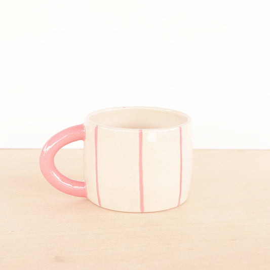 Short Ceramic Coffee Mug - Stripes: Bubblegum