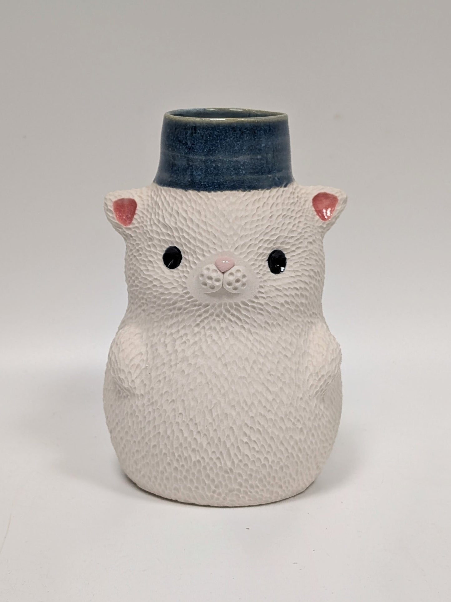 Cat Vase with Blue Top