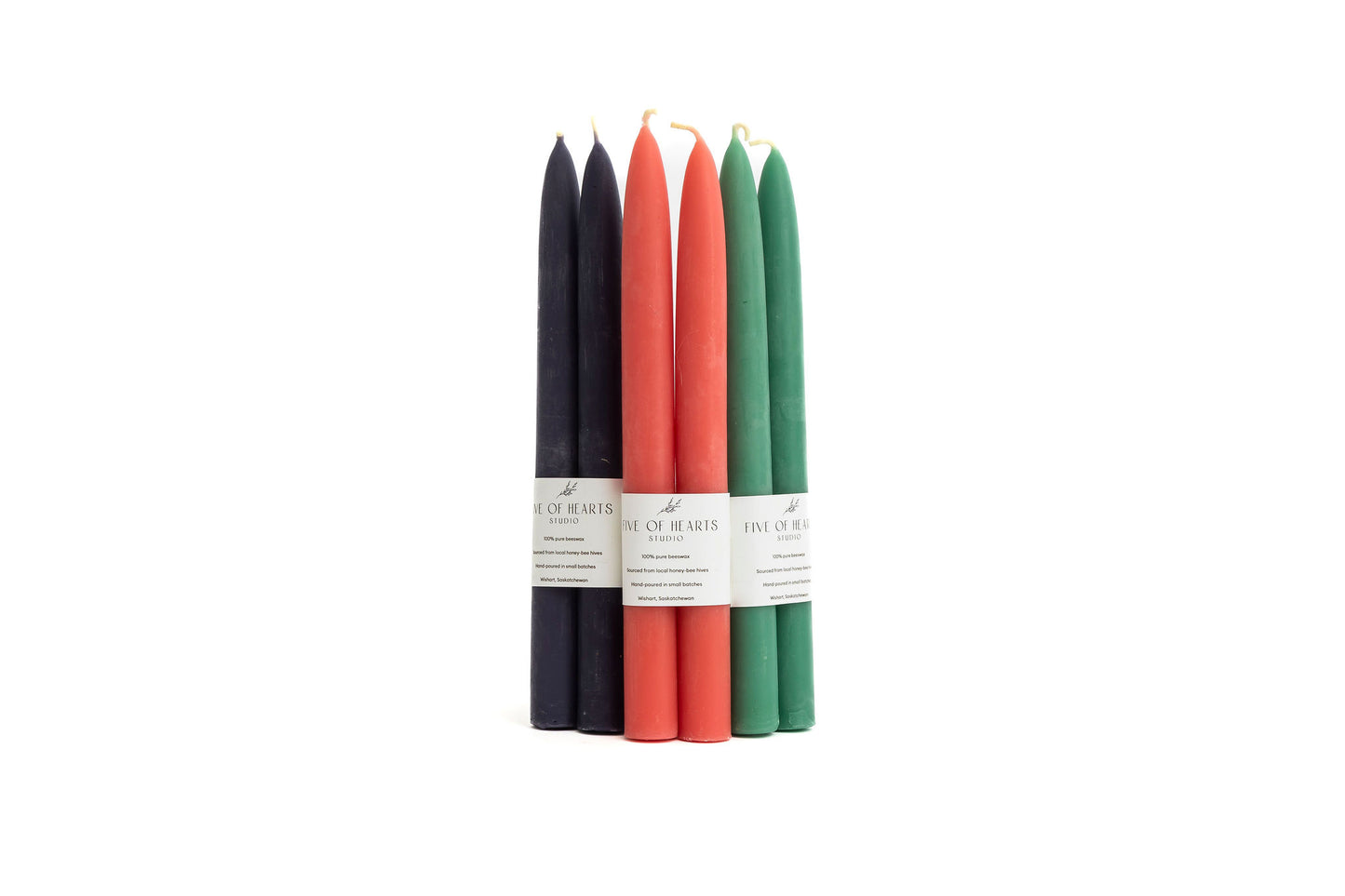 Five of Hearts 10" Taper Beeswax Candle Set of 2
