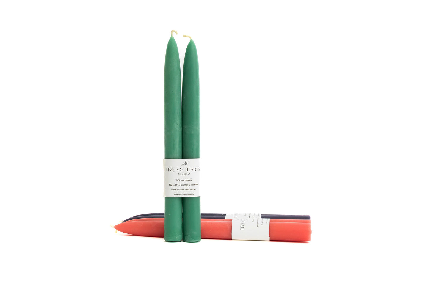 Five of Hearts 10" Taper Beeswax Candle Set of 2