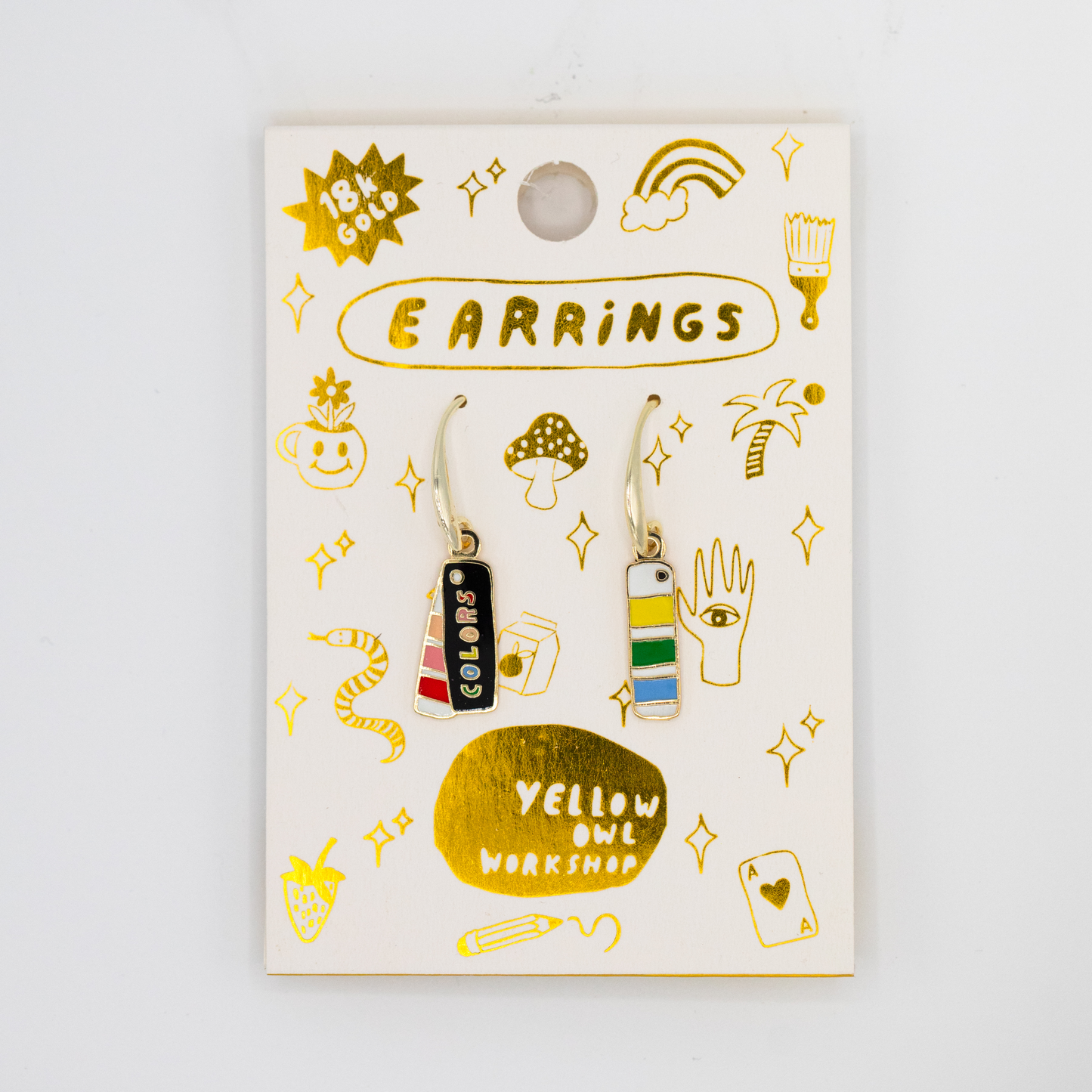 Colors Swatch Book Earrings - Artsy Gold Colorful Jewelry