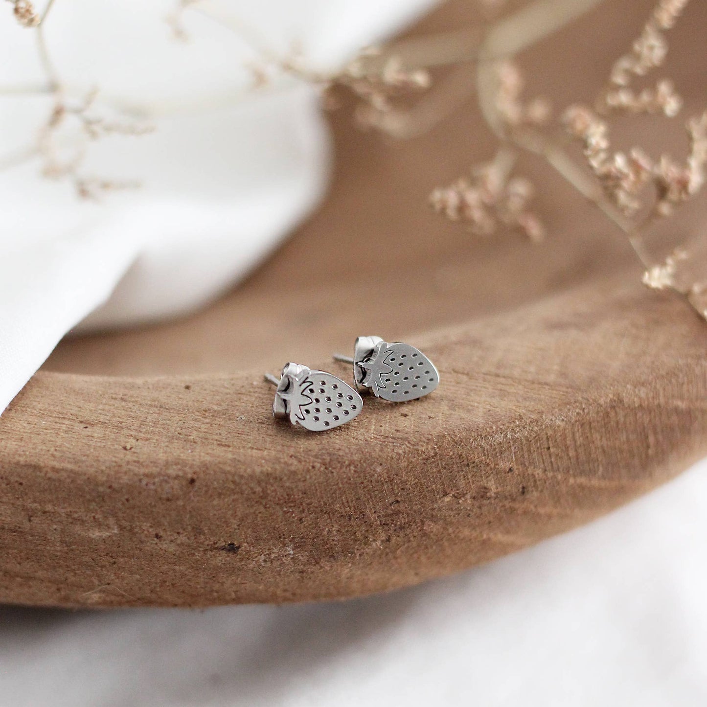 Mini Strawberry Earrings (Silver)