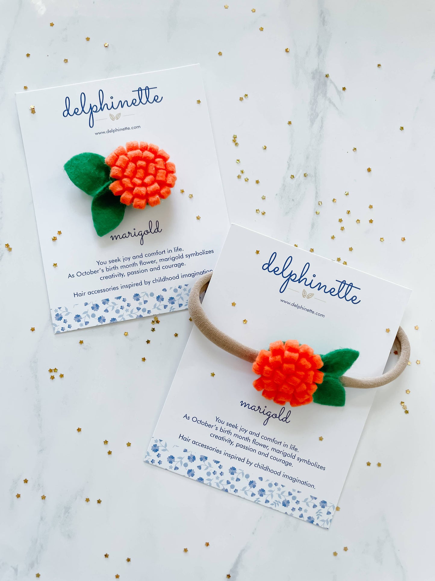Orange Marigold Hair Clip - October Birth Month Flower Gift