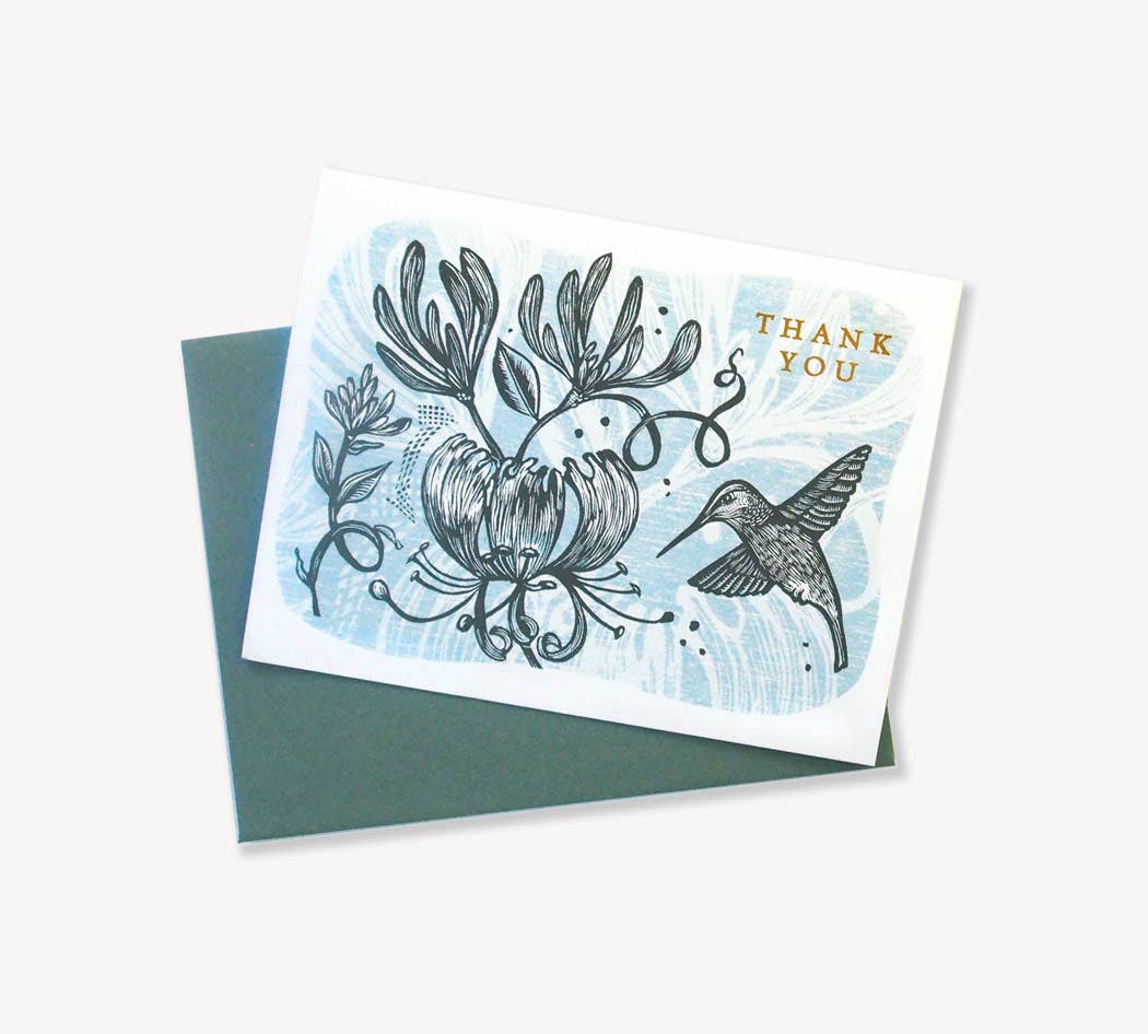 ‘Hummingbird’ Linocut Art Thank You Card by Hawk and Rose