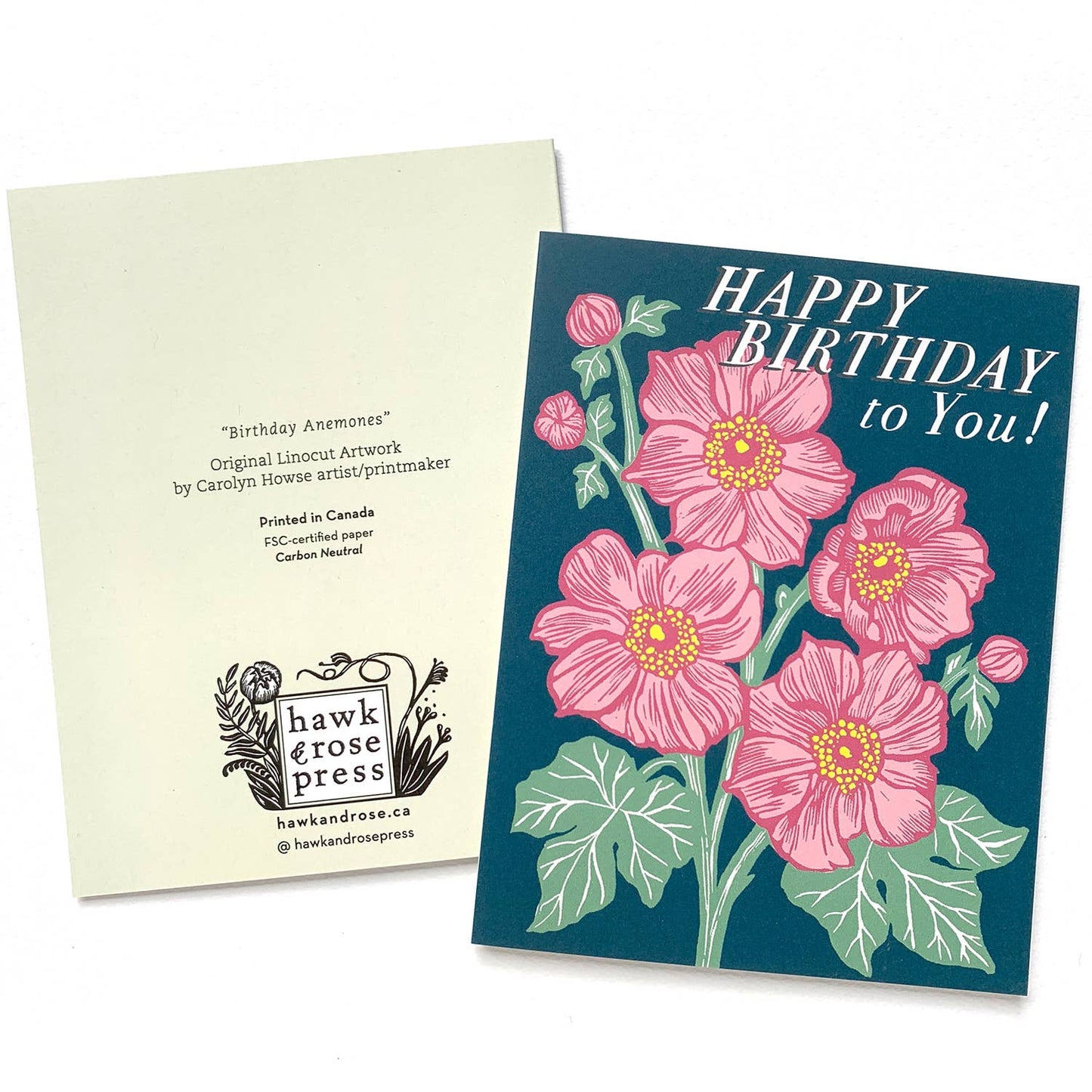 ‘Birthday Anemones' Linocut Birthday Card by Hawk and Rose