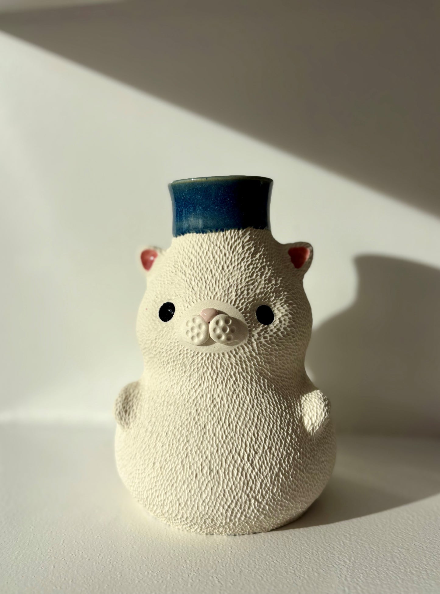 Bear Pawttery Big Cat Vase Blue