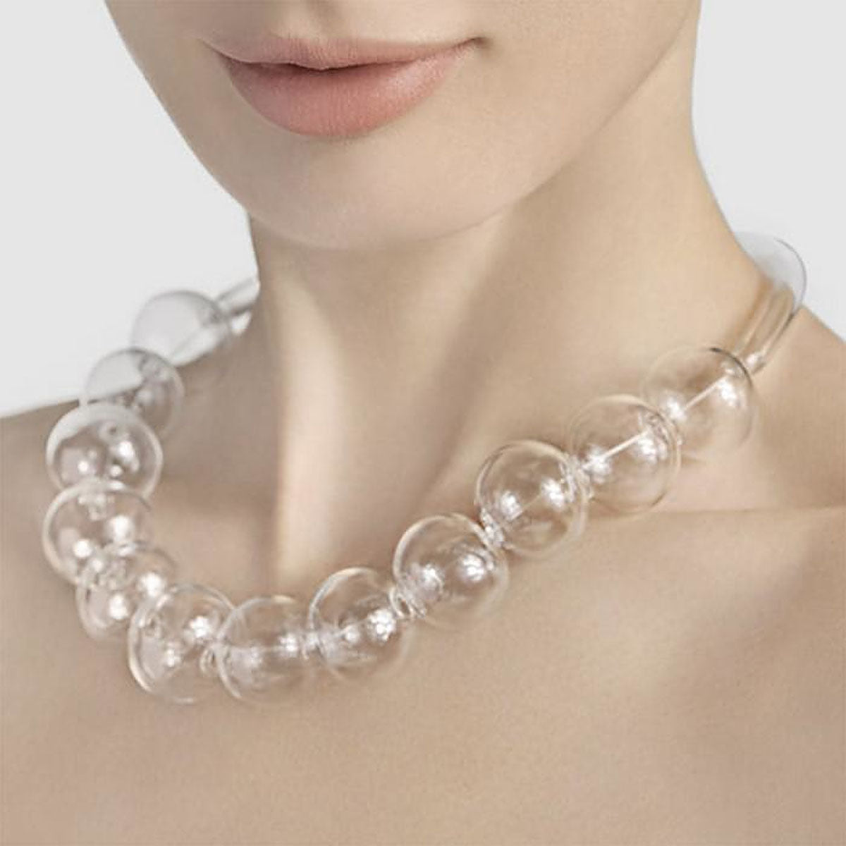 Art Style Glass Bubble Necklace Modern Hollow Clear Bead Pearl Accessories
