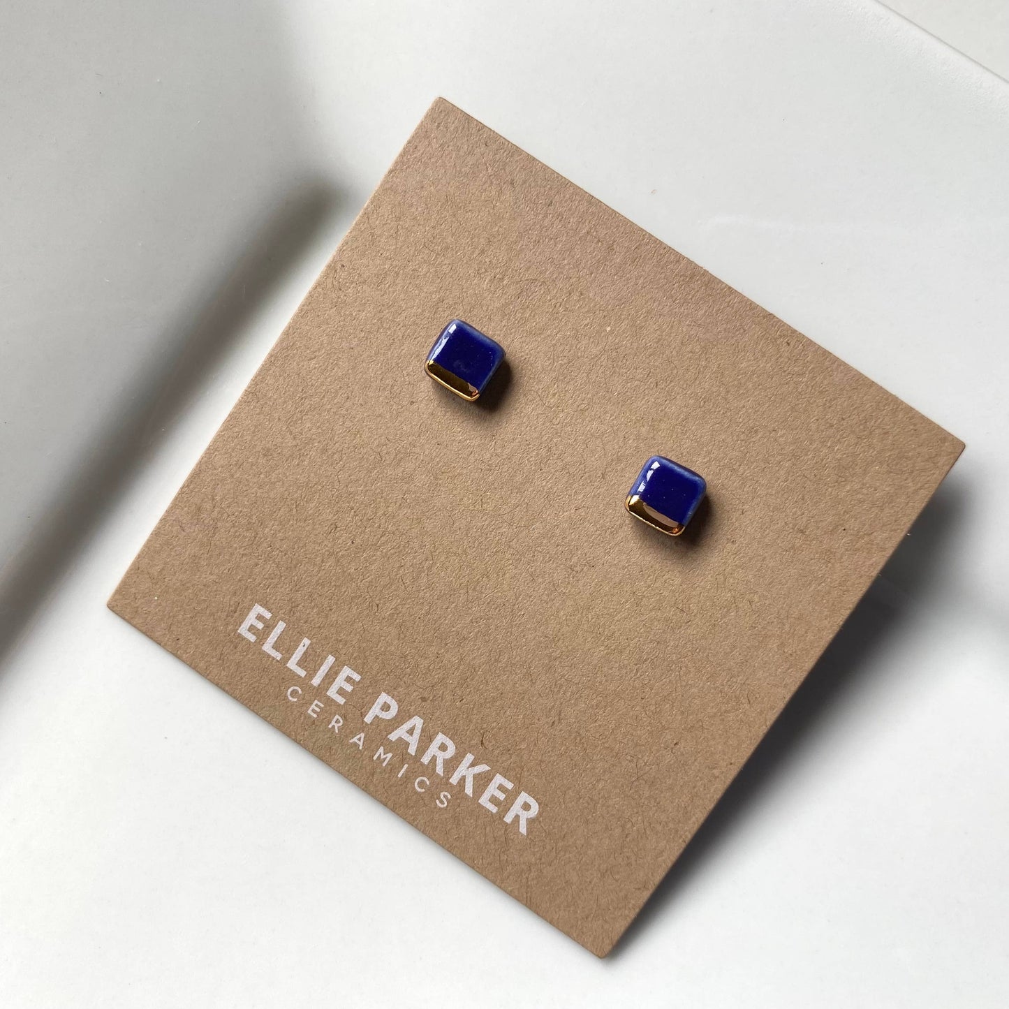 Square Navy Blue Geometric Ceramic Earrings