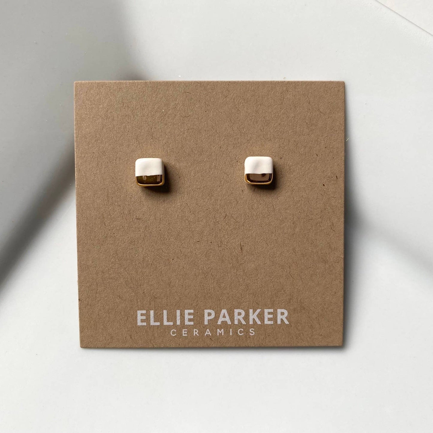 Square White Geometric Ceramic Earrings