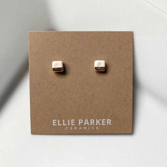 Square White Geometric Ceramic Earrings
