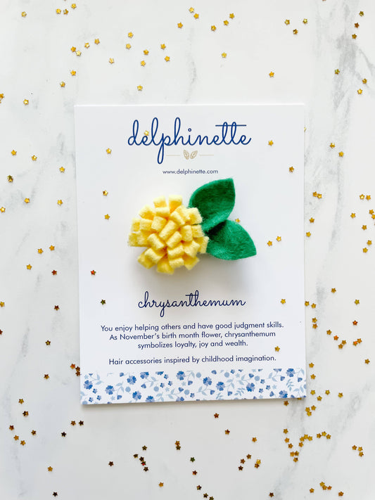 Yellow Chrysanthemum Hair Clip - November Birth Month Flower