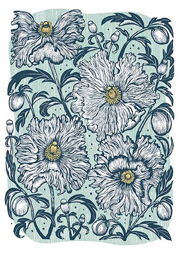 Matilija Poppies  Linocut Art Card by Hawk and Rose
