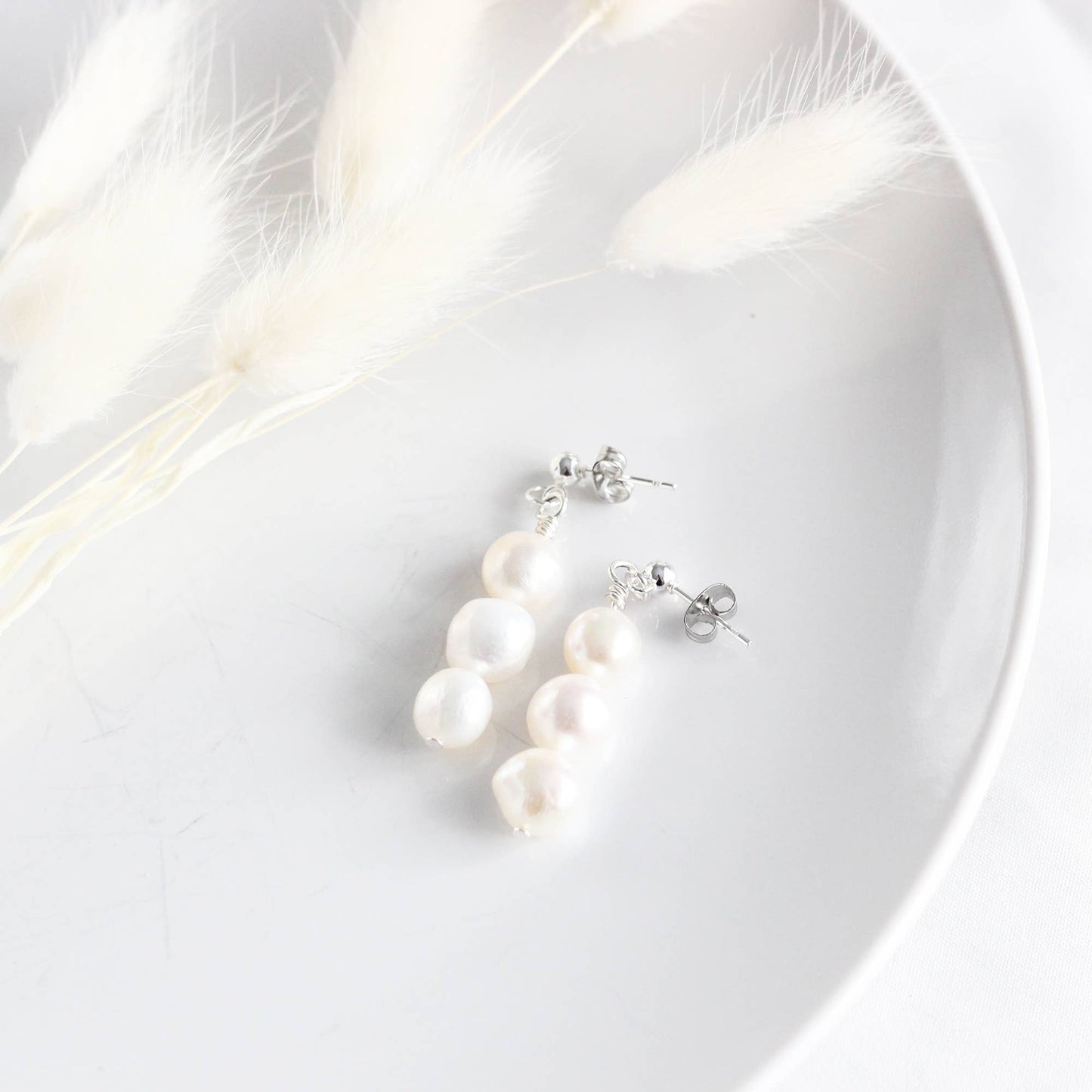 Organic Pearl Trio Earrings: Gold