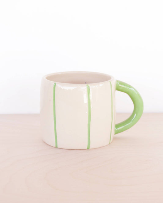 Short Ceramic Coffee Mug - Stripes: Cactus