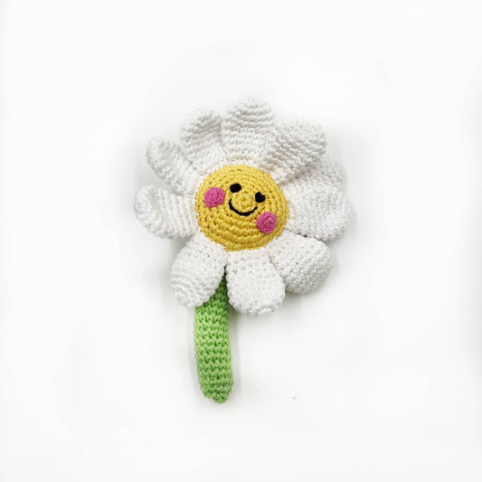 Daisy Flower Rattle – Handmade Organic Cotton Spring Toy