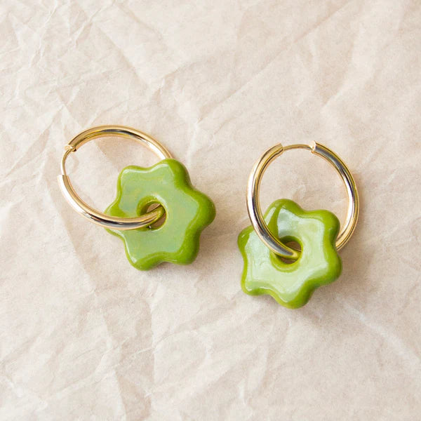 Ceramic Daisy Hoops
