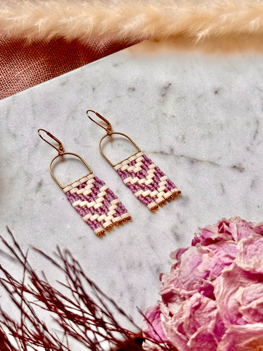 Mauve Michif Woven Earrings