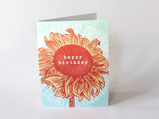 Sunflower Linocut Birthday Card by Hawk and Rose
