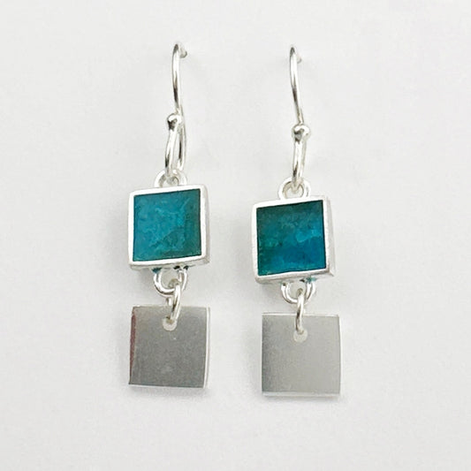 Hendrika Blue and Sterling Silver Square Earring