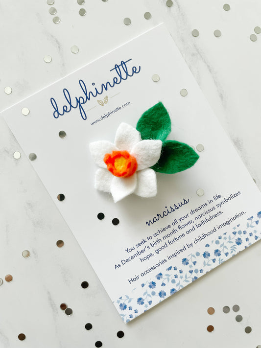 Narcissus Hair Tie l December Birth Month Flower Gift