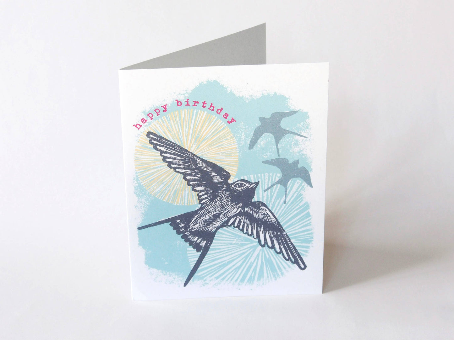 Swallows Linocut Birthday Card by Hawk and Rose