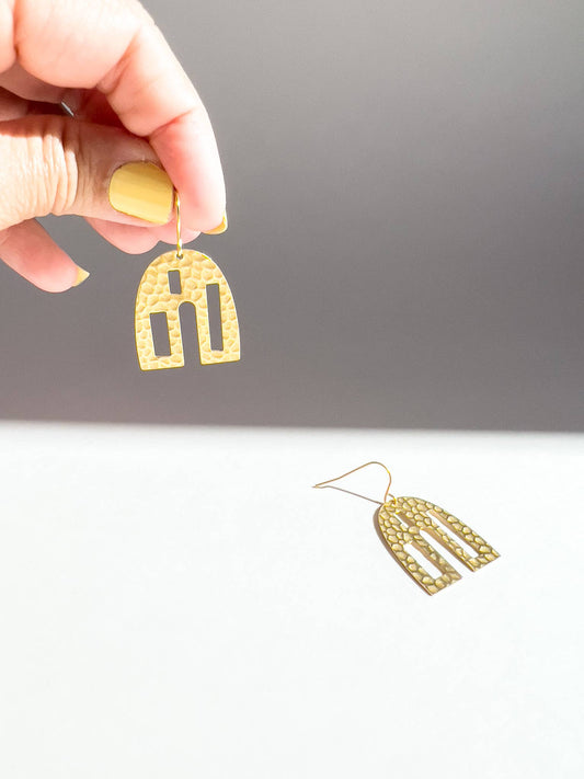 Raw Brass Abstract House Earrings