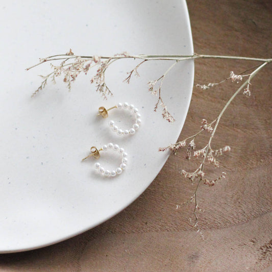 Beaded Pearl Hoop Earrings: Yellow Gold