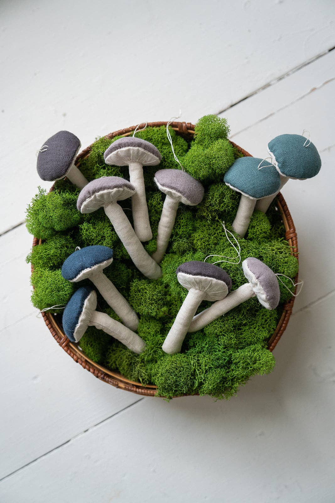 Linen Fabric Mushroom Ornament: Teal