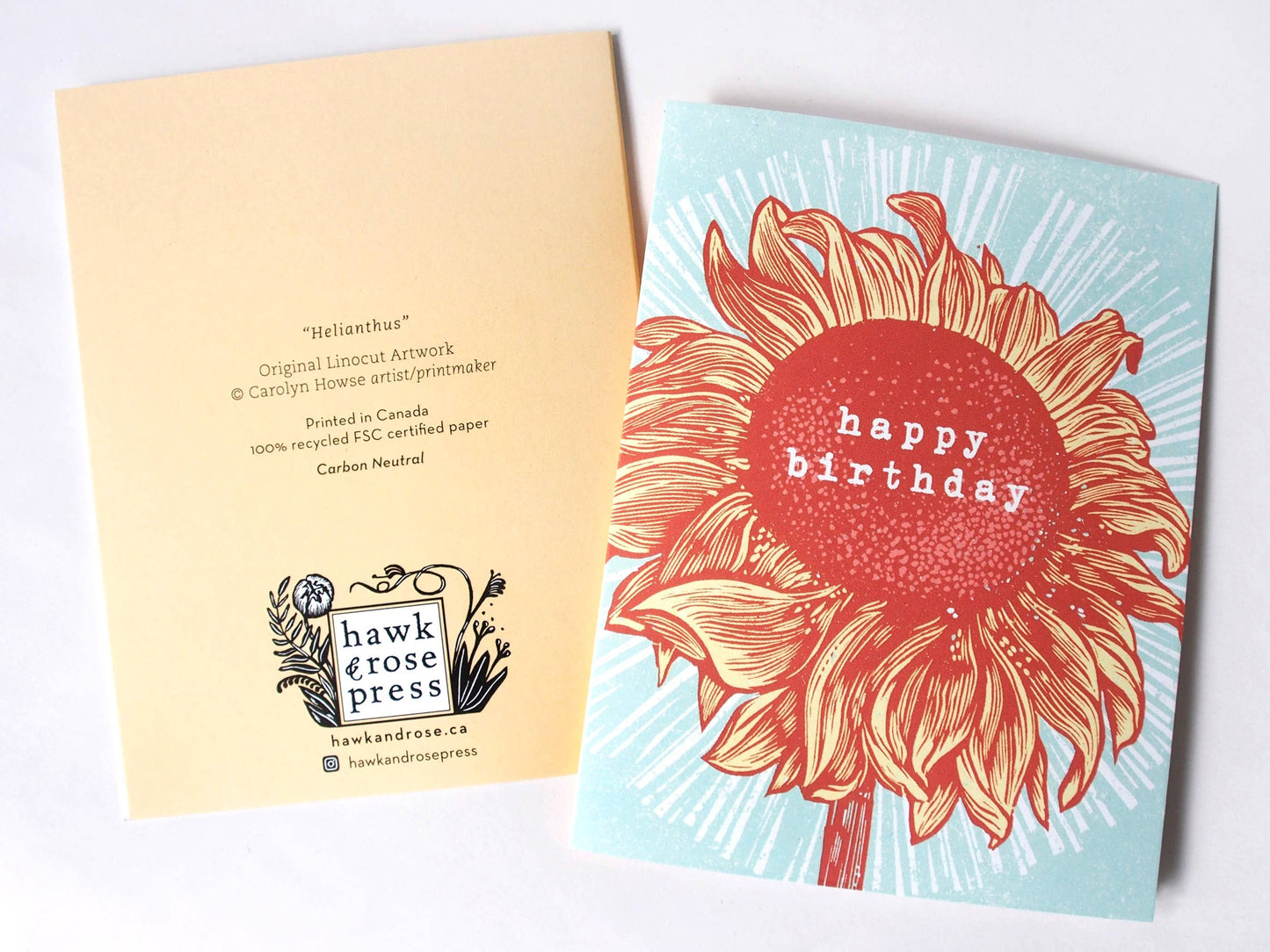 Sunflower Linocut Birthday Card by Hawk and Rose