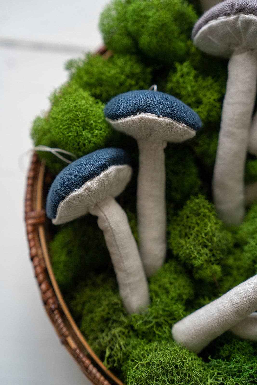 Linen Fabric Mushroom Ornament: Teal