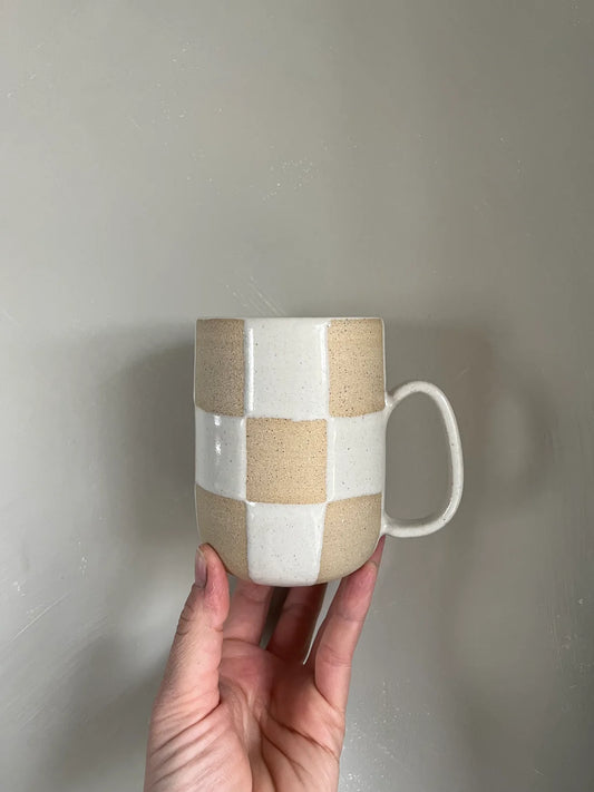 Beige Basement Checkered Mug
