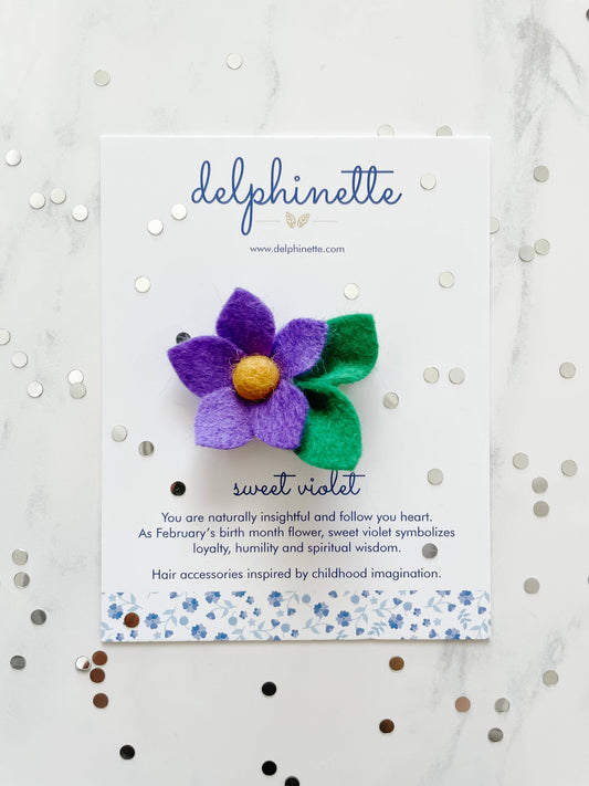 Purple Sweet Violet Hair Clip - February Birth Month Flower