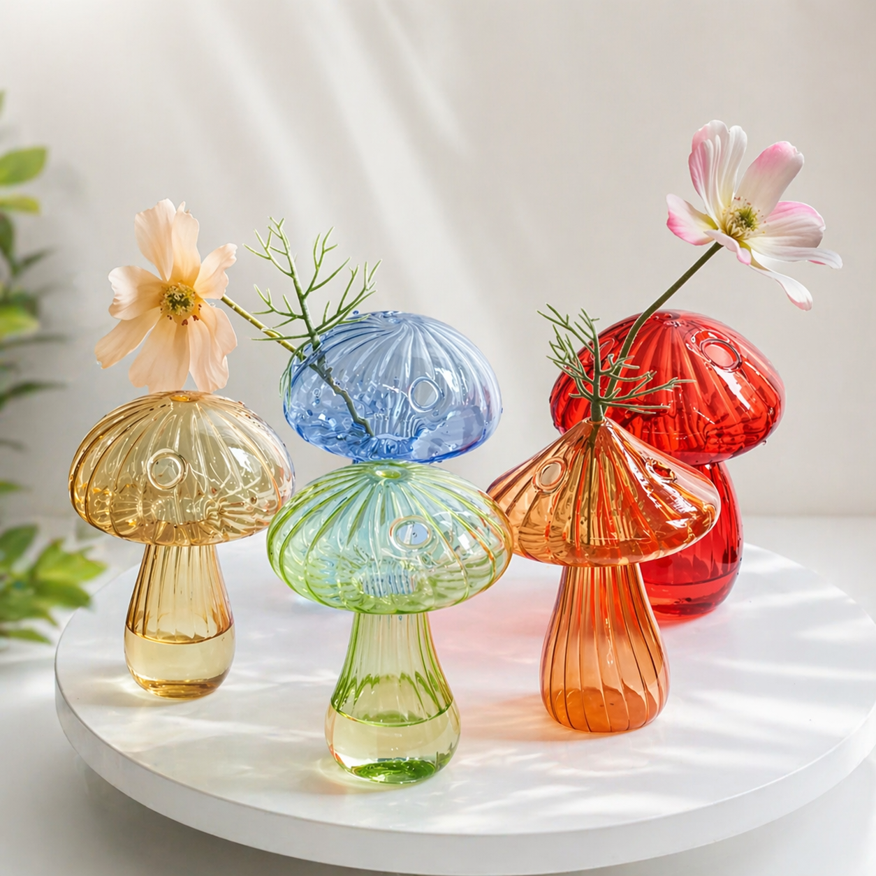 Mini Glass Mushroom Bud Vase: Light Brown