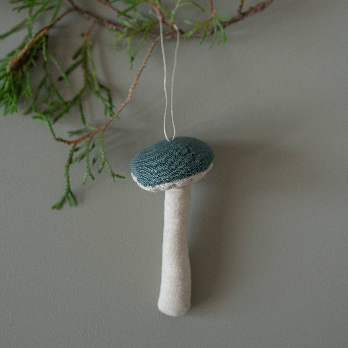 Linen Fabric Mushroom Ornament: Grey