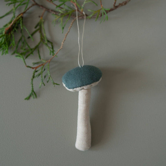 Linen Fabric Mushroom Ornament: Teal