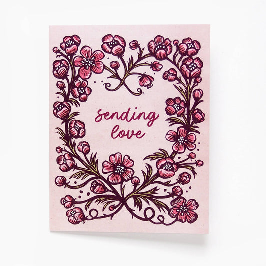 ‘Sending Love’ Linocut Card by Hawk and Rose